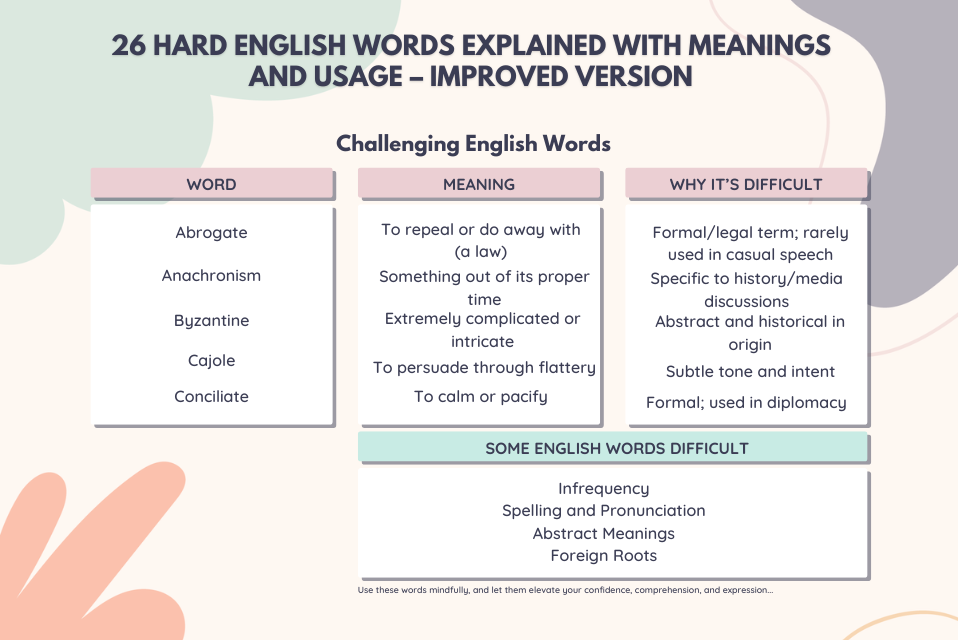 26 Hard English Words Explained with Meanings and Usage – Improved Version