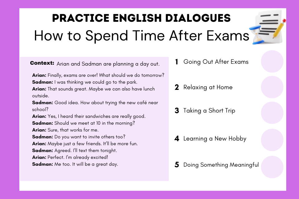 Practice English Dialogues: How to Spend Time After Exams