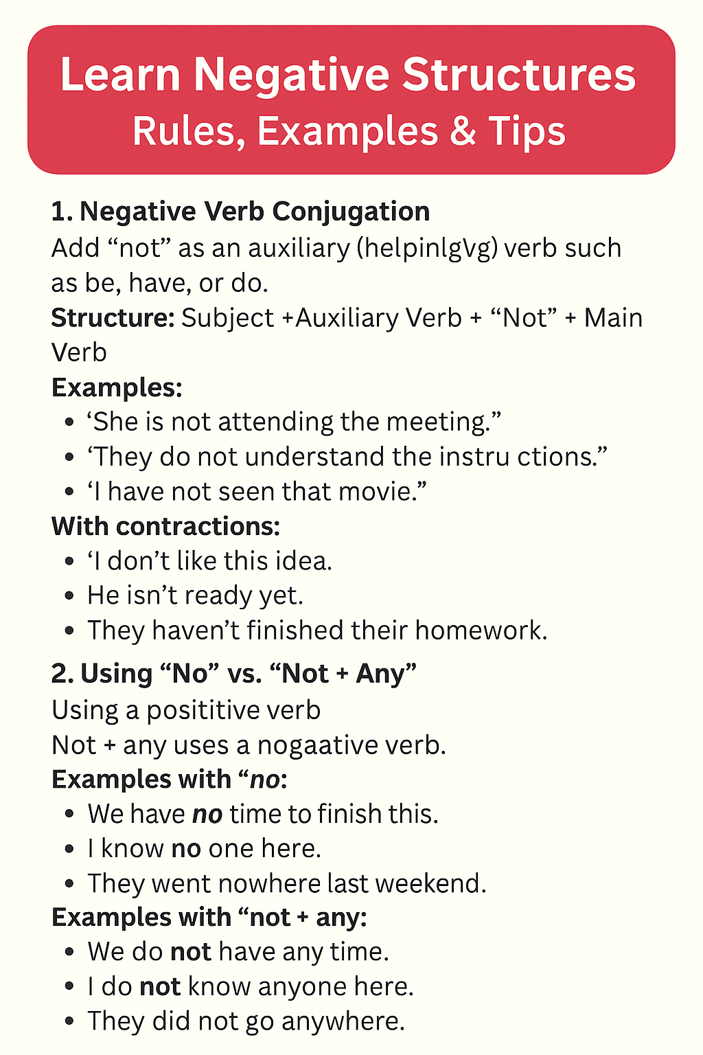 Learn Negative Structures Rules, Examples & Tips